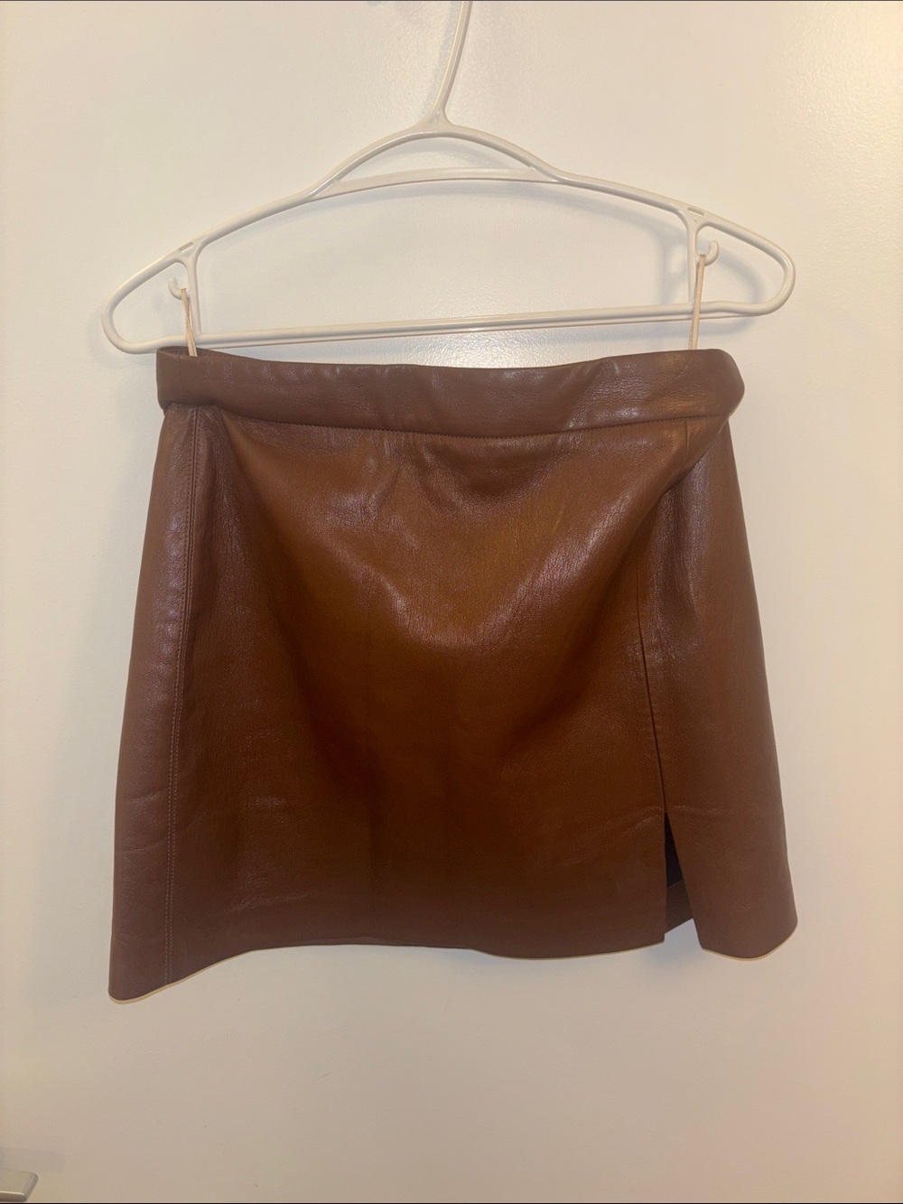 Wilfred Brown Faux Leather Mini Skirt with Side Slit